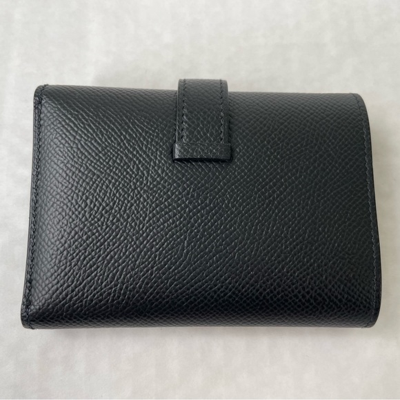 Hermes Black Pebbled Leather Bearn Compact Tri-Fold Wallet Palladium Hardware - Picture 5 of 16